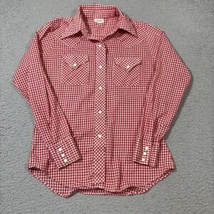 VTG Ely Plains Shirt Kids Sz 13/14 Red Pearl Snap Western Rider Cowboy Gingham